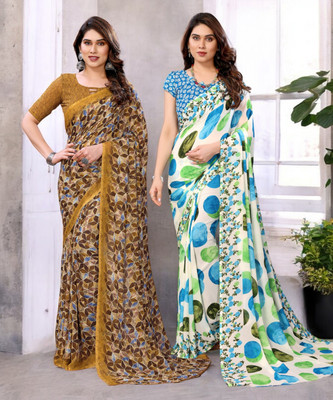 NIRMOHIFASHION Printed Bollywood Georgette Saree(Pack of 2, Multicolor)