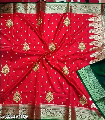 NaziyaSarees Woven Banarasi Satin Saree(Red)