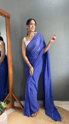 Moda Rapido Striped Bandhani Georgette Saree(Blue)