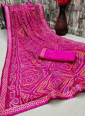 Kanooda Prints Printed Bandhani Georgette Saree(Multicolor)