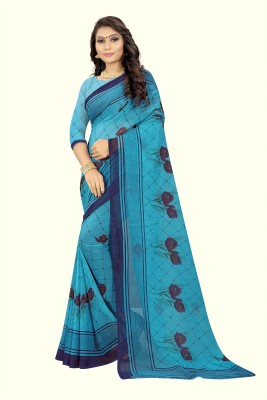 RUNAYA NX Printed Daily Wear Georgette Saree(Light Blue)