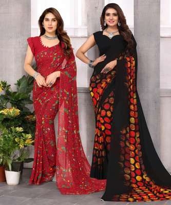 AMBUJAINTERNATIONAL Printed Bollywood Georgette Saree(Pack of 2, Multicolor)