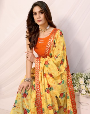 YASHIKA Printed Daily Wear Georgette, Lace Saree(Yellow)