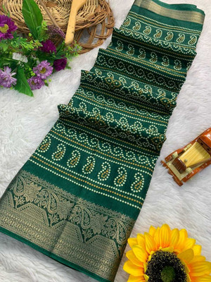 Shirodhari Printed Bollywood Silk Blend Saree(Green)