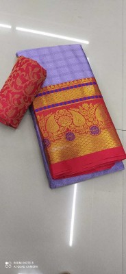 Juhi Collection Temple Border, Embellished, Woven, Solid/Plain Chettinadu Jacquard, Cotton Silk Saree(Purple)