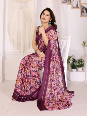 ROOP SUNDARI SAREES Floral Print, Printed Daily Wear Silk Blend Saree(Purple)