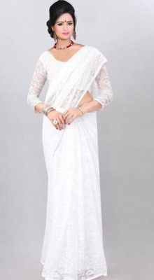 SAREEYA16 Self Design Kanjivaram Net Saree(White)