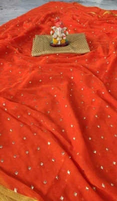 V And V Shop Printed, Self Design, Solid/Plain Bollywood Chiffon Saree(Orange)