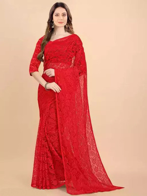 Amavii Embroidered Bollywood Net Saree(Red)