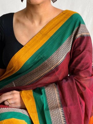 Dixon Embroidered Handloom Pure Cotton Saree(Multicolor)