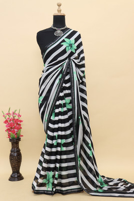 TTH Striped Bollywood Georgette Saree(Multicolor)