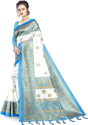 Fabwomen Applique Mysore Silk Blend Saree(Light Blue)