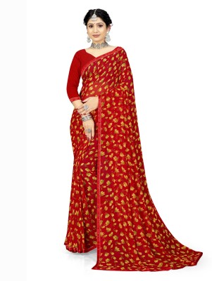 Singhal Trendz Floral Print Daily Wear Georgette Saree(Red)