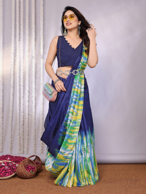 RAJESHWAR FASHION Animal Print Kalamkari Art Silk Saree(Dark Blue)