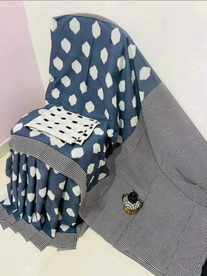 JAIPURI BLOCK PRINT Printed Daily Wear Pure Cotton Saree(Grey)