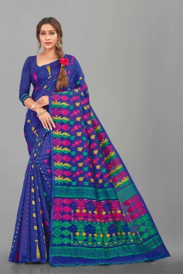 sareesy Woven, Embellished Jamdani Cotton Blend Saree(Blue)