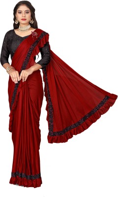 mahi bhag creation Solid/Plain, Applique, Paisley, Embroidered Banarasi Lycra Blend Saree(Maroon)