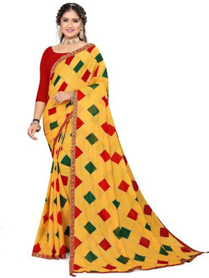 DAZLIO Printed Daily Wear Georgette Saree(Yellow)