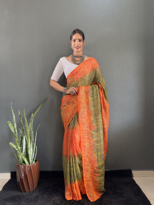 Julee Striped Bollywood Chiffon Saree(Orange)