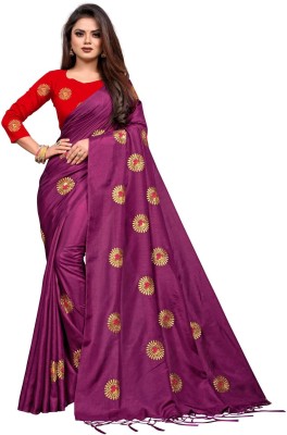 NOTABILIA Embroidered Bollywood Silk Blend Saree(Maroon)