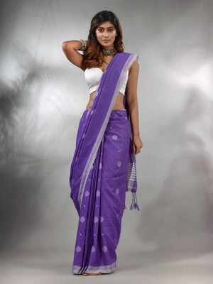 GHOSH TEXTILE Self Design Handloom Pure Cotton Saree(Purple)