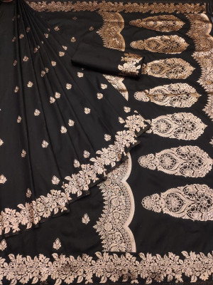 nikchi hub Woven Banarasi Silk Blend Saree(Black)