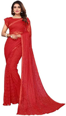 SwiftStyle Self Design, Embellished Daily Wear Net Saree(Red)