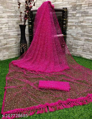 KRIVITY Self Design Bollywood Net Saree(Pink)