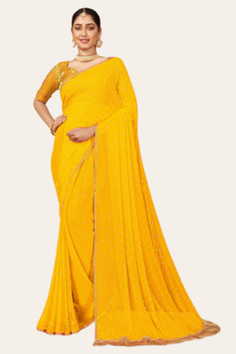 mamtasaree Embellished Bollywood Net, Chiffon Saree(Yellow)