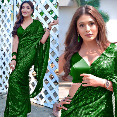 Bhojal Creation Embellished Bollywood Georgette Saree(Green)