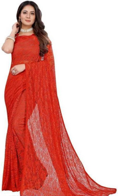 NORAFLEX Embroidered Daily Wear Net Saree(Red)