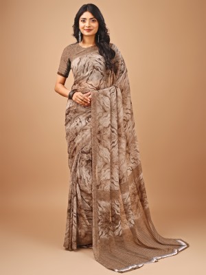 VIBHAGYAA Printed Daily Wear Chiffon Saree(Beige)