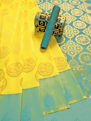 Orus Woven, Embellished, Self Design Banarasi Jacquard, Art Silk Saree(Mustard)