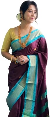 NST5 Printed Paithani Cotton Silk, Polyester Saree(Brown)