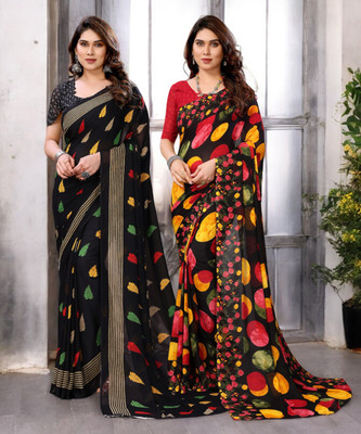 THE URBAN DIVA Printed Bollywood Georgette Saree(Pack of 2, Multicolor)