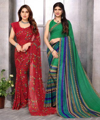 AMBUJAINTERNATIONAL Printed Bollywood Georgette Saree(Pack of 2, Multicolor)