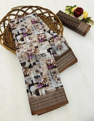 VCREATION Digital Print Bollywood Cotton Linen Saree(Multicolor)