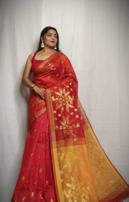 SMRITI HANDLOOM Woven Handloom Handloom Cotton Silk Saree(Red)