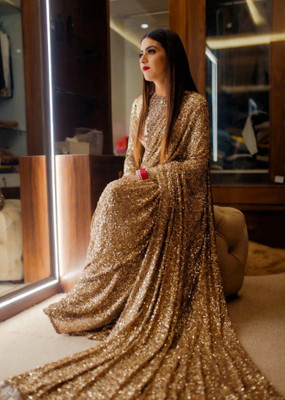 Bhojal Creation Embroidered, Embellished Bollywood Georgette Saree(Gold)