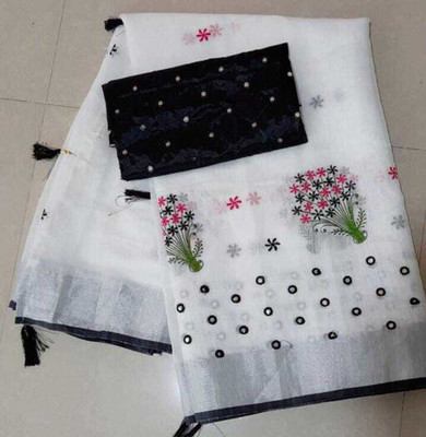 Sayal Creation Self Design Daily Wear Cotton Linen Saree(Black)