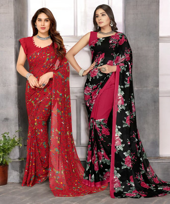 AMBUJAINTERNATIONAL Printed Bollywood Georgette Saree(Pack of 2, Multicolor)