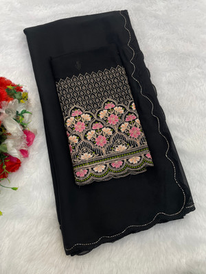 JIVI CLOTHING Solid/Plain Bollywood Chiffon Saree(Black)