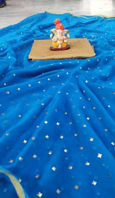 Desi Style Embellished Bollywood Net, Chiffon Saree(Light Blue)