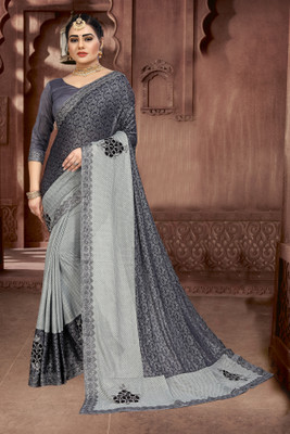 QUEDDY'S Self Design Bollywood Lycra Blend Saree(Blue)