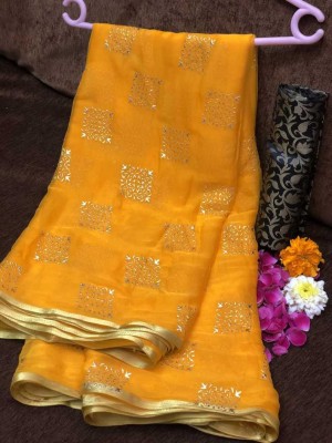 REDFISH Printed Bollywood Georgette, Chiffon Saree(Yellow)