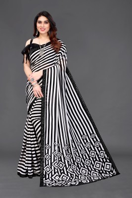 SARETRA MALL Striped Bollywood Georgette Saree(White, Black)