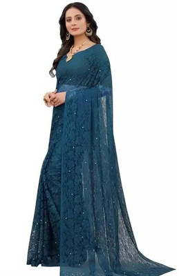 SwiftStyle Solid/Plain Daily Wear Net Saree(Dark Green)
