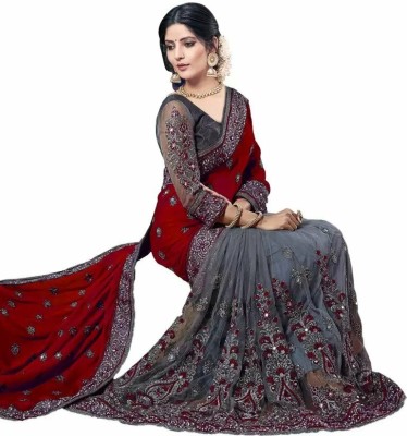 ORANGE FABRICS ROOM Embroidered Bollywood Net Saree(Maroon)