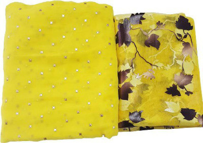 Desi Style Printed Bollywood Net, Chiffon Saree(Yellow)