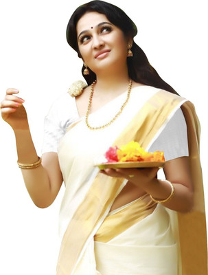 GUGALIYA FASHION Solid/Plain Kasavu Pure Cotton Saree(White)